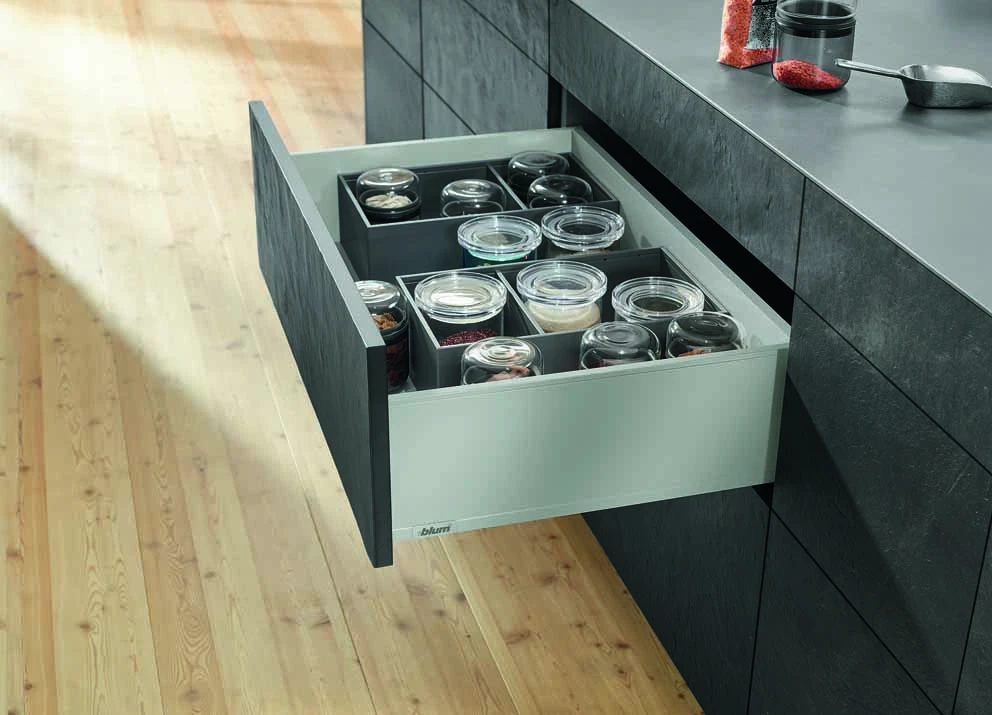 New colours and designs for Blum's Tandembox and Legrabox drawer systems