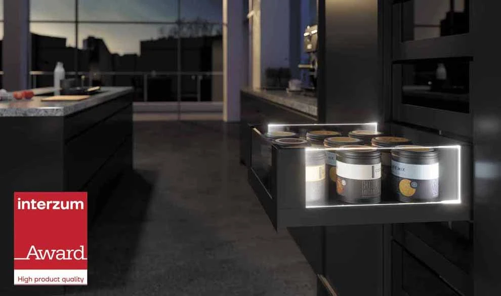 AvanTech YOU drawer system from Hettich: customisable, even with illuminated details